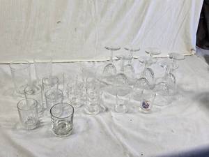 Glassware including Pecksniffs Branded Glass and Various Wine Glasses