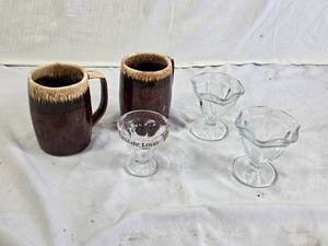 Brown Ceramic Mugs and Glass Dessert Cups Set