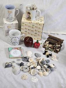 Precious Moments Enesco Mugs, Sea Shells, and Decorative Items