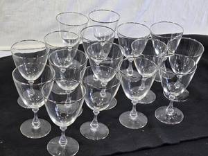 Set of 14 Silver Rimmed Wine Glasses
