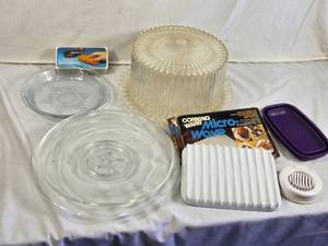Corning Ware Microwave Rack, Glass Plates, and Table Cleaner