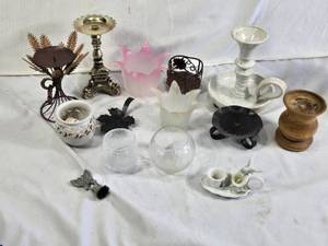 Vintage and Decorative Candle Holders and Accessories including Metal, Ceramic, and Glass Designs
