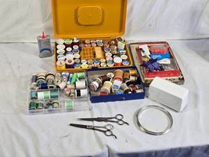 Sewing Kit with Thread Spools, Scissors (Solingen and Jaguar), and Accessorie