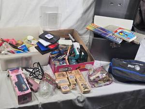Craft Supplies and Tools including Rubber Stamps, Embossing Heat Tool, Oil Pastels, and Accessories