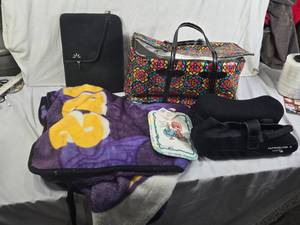 Laptop Bag, Colorful Tote, Blanket, Pot Holder, and Ultrasling II Shoulder Brace