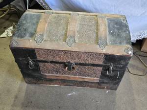 Antique Wooden Trunk with Metal Accents 22 Wide