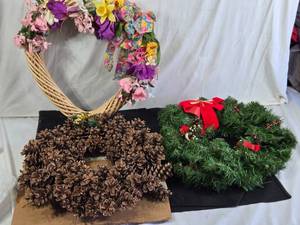 Wreaths with Floral, Pinecone, and Evergreen Designs