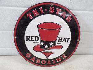 Tri Star Gasoline Porcelain Sign