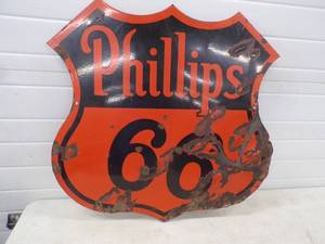 Original Double Sided Porcelain Phillips 66 Sign