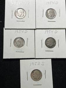GROUP OF 5 US SILVER DIMES