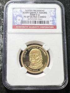 2008-S JOHN QUINCY ADAMS PRESIDENTIAL DOLLAR NGC PF69 ULTRA CAMEO