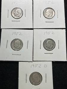 GROUP OF 5 US SILVER DIMES