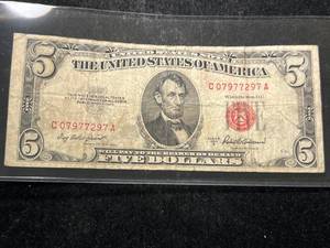 1953A US RED SEAL $5 BILL