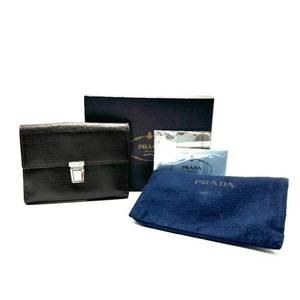 Prada Black Leather Compact Wallet  Box Pre-Owned Retail $650