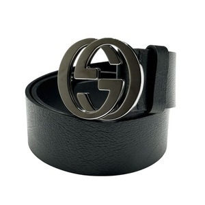 Gucci Black Leather Interlocking GG Belt (8534) Pre-Owned Retail $520