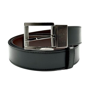 Gucci Black Leather Reversible Belt with Silver Buckle (Size 8534) Pre-Owned Retail $520