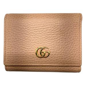 Gucci Beige Pebbled Leather GG Marmont Tri-Fold Wallet Pre-Owned Retail $550