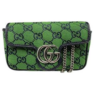 Gucci Green GG Canvas Marmont Mini Chain Shoulder Bag Pre-Owned Retail $1,400