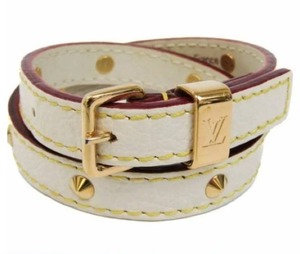 Louis Vuitton White Leather Studded Double Wrap Bracelet  Box Pre-Owned Retail $650