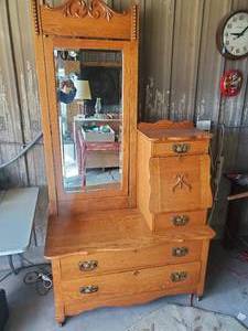 Victorian Style Oak HatBox Dresser & Mirror Good Condition