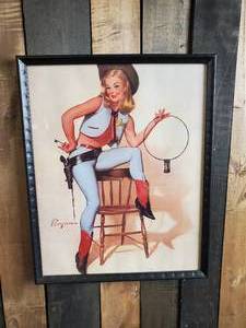 1940s Gil Elvgren Cow Girl Pin-up Framed Print