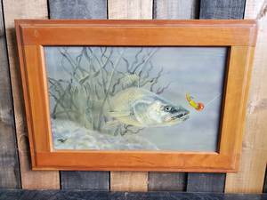 Gorgeous Hand Painted Framed Original Walleye Fishing