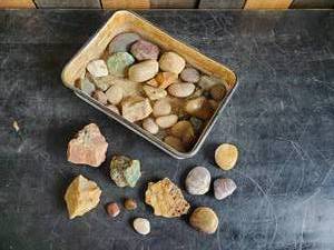 Nice Collection of Collectible Rocks  Some Polished in Porcelain Tray