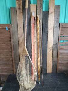 Nice Group of Bamboo Fishing Poles and Decorative Net