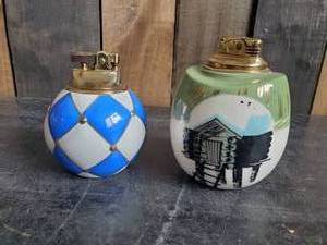 2 Beautiful Hand Painted Mid Modern Desk Lighters