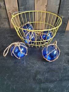 5 Mini Buoys with tea lights and an Antique Egg Basket