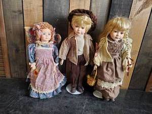 3 Very Cute Porcelain Dolls on Stands