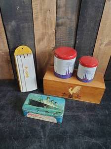 Large Lot of Mid Modern Dcor - Recipe Box , Knife Holder, Tins