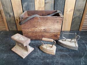 Primatives - 2 Irons, Wooden Box, Railroad Tie Anvil