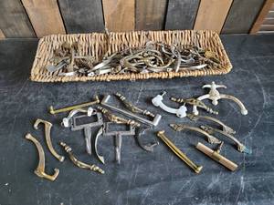 60 Vintage and New Drawer Pulls and Woven Basket
