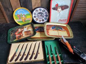 Cool Collection of Vintage Trays and Vintage Knives