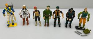 Misc. 1990s GI Joes Including Capt. Grid Iron, Cold Front, Dojo Ninja, General Joseph Colton, Low Light, Pathfinder & 1982 Scarlet (Left Hand Missing Finger Tips)