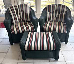 P - Forest Green Wicker Armchairs with Ottoman
