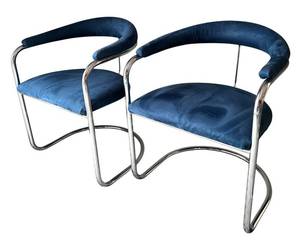 DR - Pair of Vintage Thonet Anton Lorenz Cantilevered Chrome Armchairs