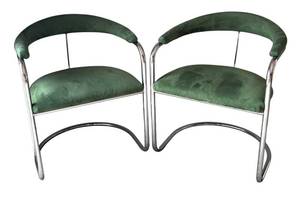 DR - Pair of Vintage Thonet Anton Lorenz Cantilevered Chrome Armchairs