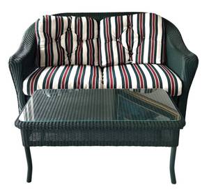 P - Forest Green Wicker Sofa & Glass Top Coffee Table