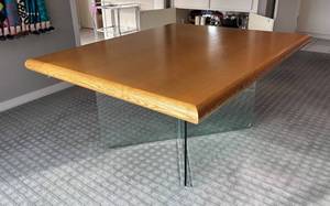 DR - Modern Oak Wood Table with Glass Base
