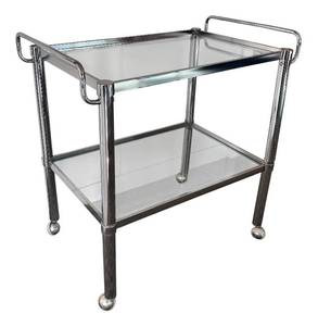 P - Vintage Chrome Bar Cart with Glass Shelves