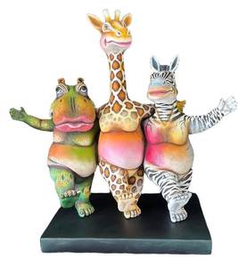 K - Three Animal Friends Dancing Sculpture by Munoz Garcia & Albert Ickenroth - Giraffe, Zebra & Hippo