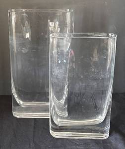 K - Two Thin Clear Glass Vases