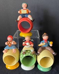 K - Vintage Erzgebirge Napkin Rings - Set of 4 East German Folk-Art Figures