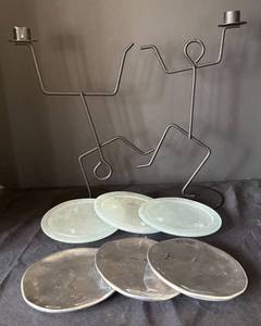 K - Two Orbit Design Figural Candle Holders with Candle Plates by Tag and More