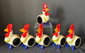 K - Six Vintage Rooster Napkin Rings
