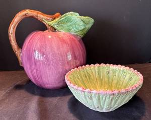 K - Pottery Barn Plum Pitcher and Fitz & Floyd Dish