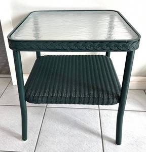 P - Forest Green Wicker Glass-Top Table