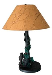 P - Frog Motif Table Lamp on Tree-Trunk Base with Ivy